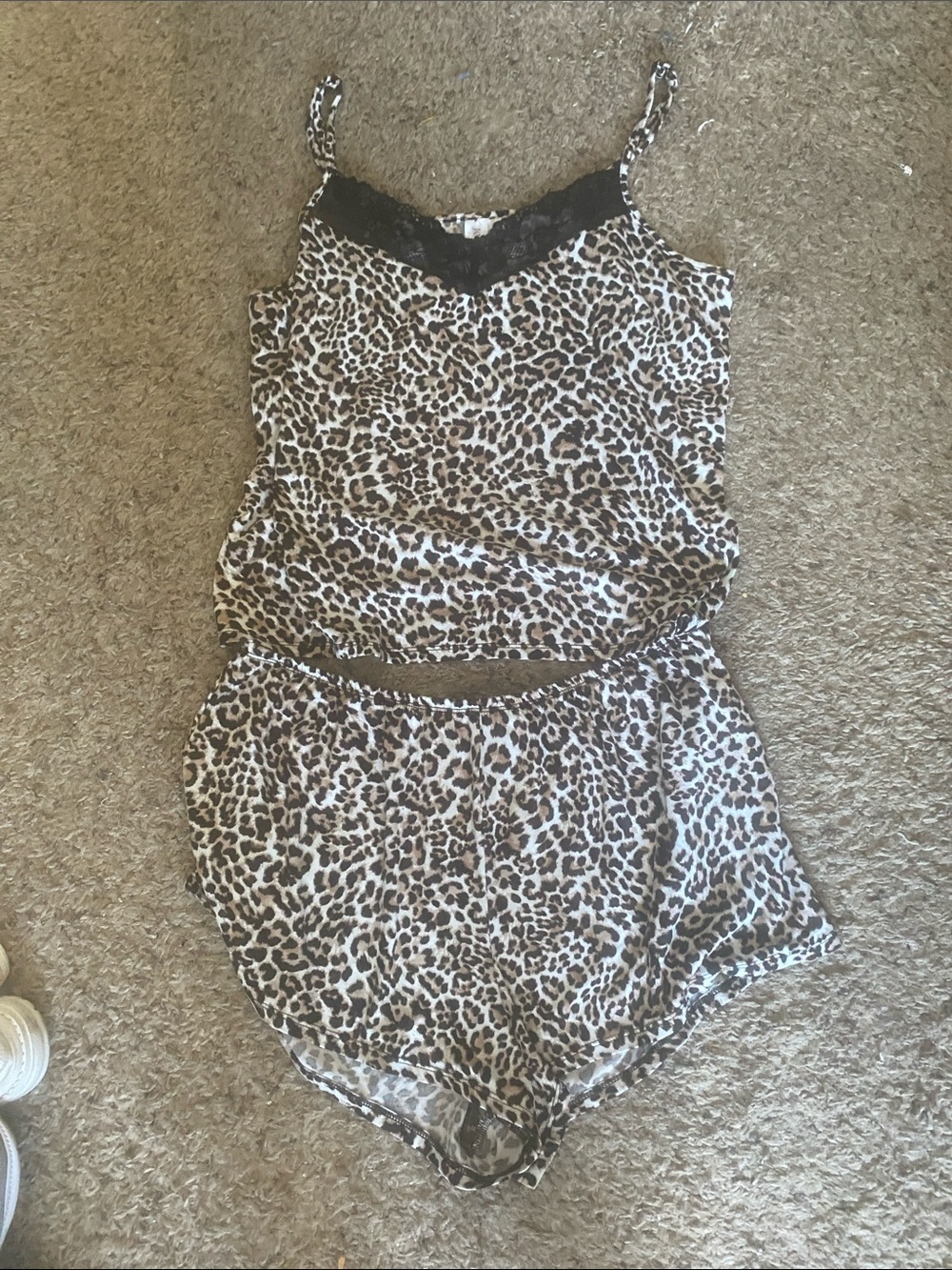 Leopard Print Lace-Trim Cami & Short Sleep Set - Brown/Black